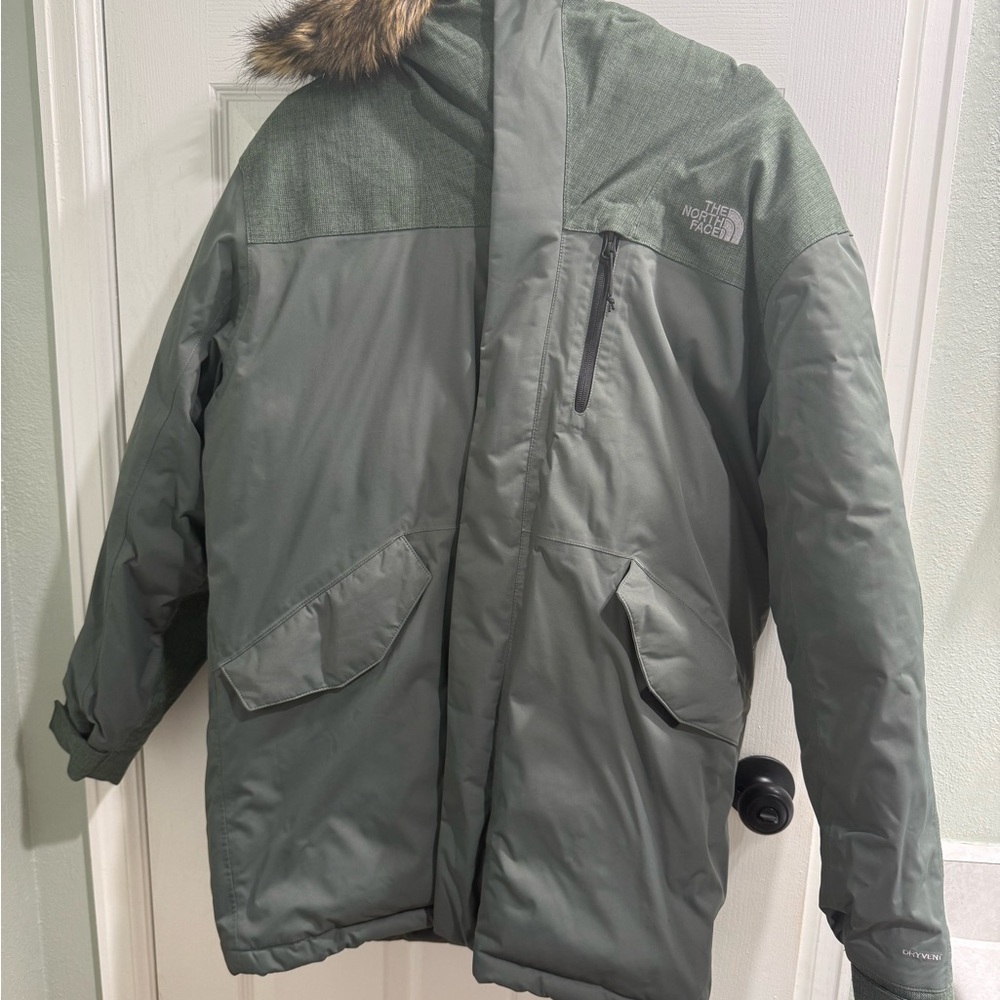 The North Face Men's Down Olive Green Parka Coat Large